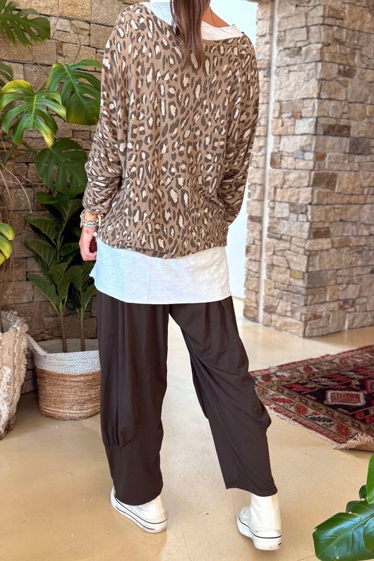 Made in Italy Knox Leopard Fine Knit & Vest Top Soft Tan